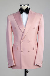 Bernie Pink Peaked Lapel Double Breasted Form-Fitting Prom Attire